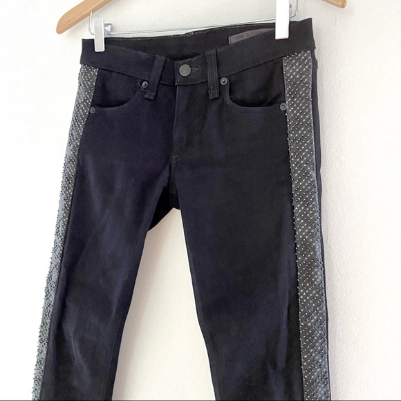 rag & bone Denim - Rag & Bone Lamb Leather Embroidered Trim Black Skinny Jeans